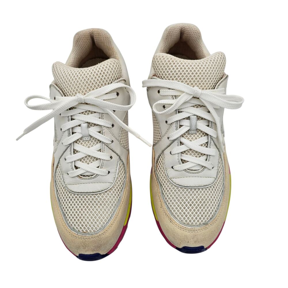 Chanel 16C CC Sneakers Cream Pink Green Suede Low Lace Up Size 38.5 US 7.5 8 - Picture 4 of 11
